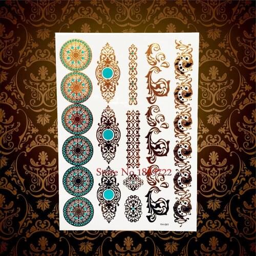 1PC Fashion Henna Gold Round Totem Designs Fake Metallic Tattoo Stickers HYH-081 Mangas Hot Fake Waterproof Sexy Tattoo Bracelet