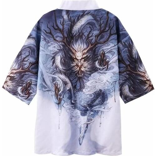 2020 youth Dragon printed Chinese Style Mens loose casual Taoist robe kimono