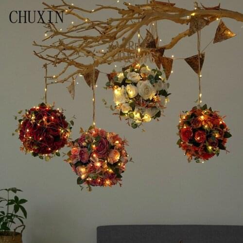 Hemp Rope Hanging Artificial Silk Hydrangea Peony Flower Ball Wedding Stage Decoration Home Party Light Show Fake Flower ball