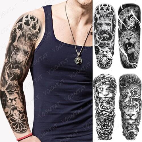 Large Arm Sleeve Tattoo Lion Sculpture Waterproof Temporary Tatto Sticker Angel Wings Body Art Full Fake Tatoo Women Men