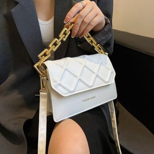 Luxury Handbags Designer Women Shoulder Bag Thick Chain Ladies Crossbody Bags Plaid Pu Leather Female Messenger Bags