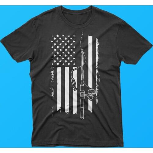 Fishing Men T shirt USA Fishing Flag Gift For Fisherman Fisher Tee Shirt Cool