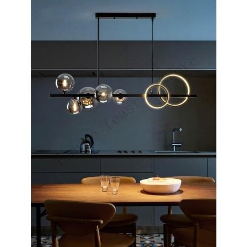 Modern restaurant LED chandelier lighting Nordic creative glass ball black long hanging lamp restaurant bar cafe Pendant Lamp