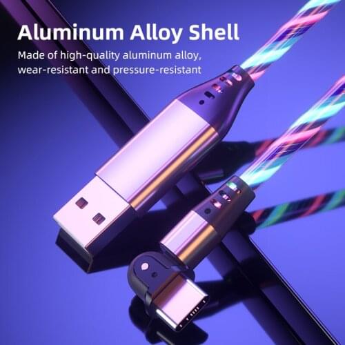 Flowing Light 180° Rotatable Charging Mobile Phone Cable for iphone charger Wire For Samaung LED Micro USB Type C