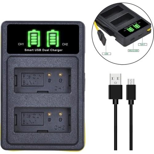 LED Dual USB Charger with Type C Port for PS-BLN1 BLN-1 BCN-1 Battery & Olympus OM-D E-M1 OM-D E-M5 Pen E-P5 OM-D E-M5 II