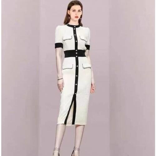 IVY HE High Quality Simple design Chic Strap Waist Dresses Woman Single Breasted Cloth Korean Vestidos Long Dress Traf Robe ZA