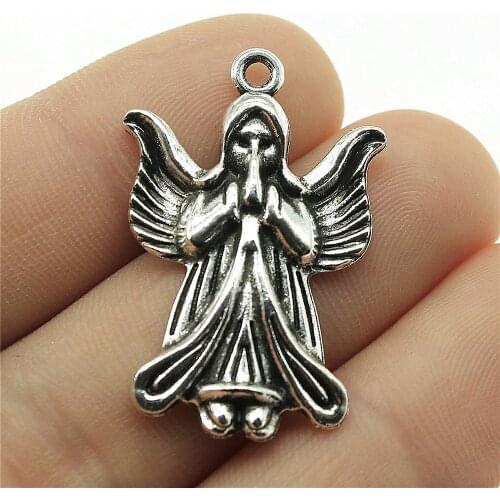 WYSIWYG 10pcs 34x22mm Pray Angel Pendants Antique Silver Color Guardian Angel Charm Guardian Angel Pendants