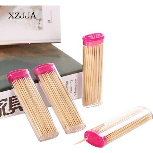 XZJJA 4PCS Creative Lighter Toothpick Box Portable Eco-Friendly Double Cusp Bamboo Toothpick Disposable Home Restaurant Supplies