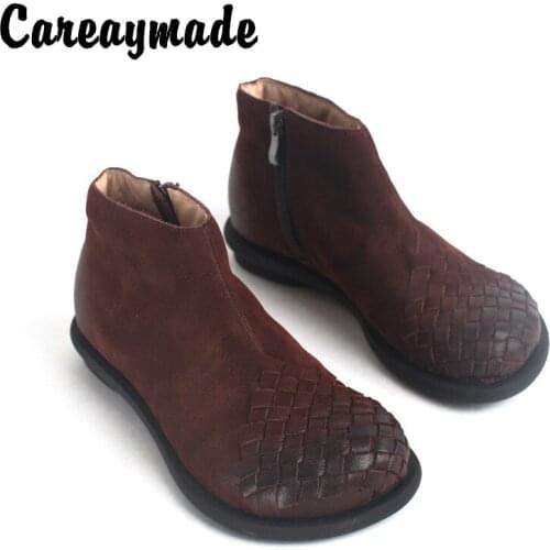 Careaymade-art Net Red Quick Hand Boots National Style Women Boots Original New Handmade Genuine Leather Boots,Retro Heel Type