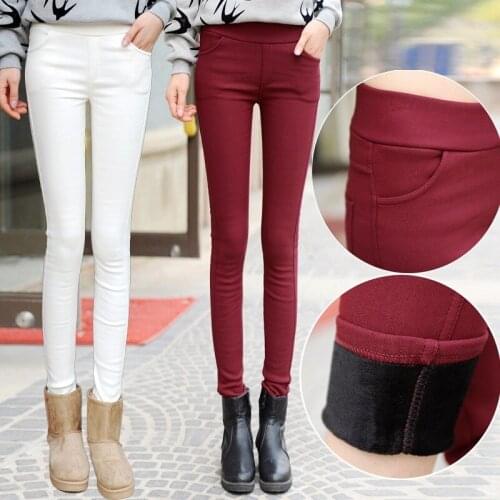 Fleece Lined Thermal Stretchy Skinny Leggings Pants Women Winter Warm Long Trousers Casual Solid Color Plush Thicked