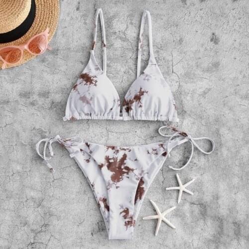 Woman Bikini Swimsuit 2021 Mujer Sexy Bandage Tie-Dye Lace Up Gradient Print High Cut Leg Print Bikini Set Two Piece Swimsuit