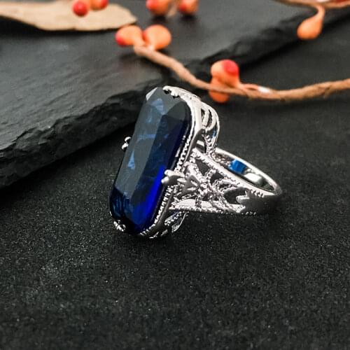 Sapphire Gemstone Ring Hollowed-out Carved 925 Sterling Silver Rings Exaggerated Silver Hand Jewelry Fine Jewelri For Women