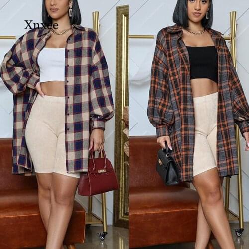 British Plaid Shirt Dress Vintage Women Long Lantern Sleeve Casual Single Breasted Loose Chic Midi Dresses Elegant Bodycon