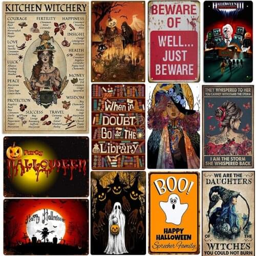 Trick Or Treat Halloween Tin Sign Cute Anime Ghost Kitchen Home Wall Signs Decor Retro Art Decorative Print Painting Plate Sign
