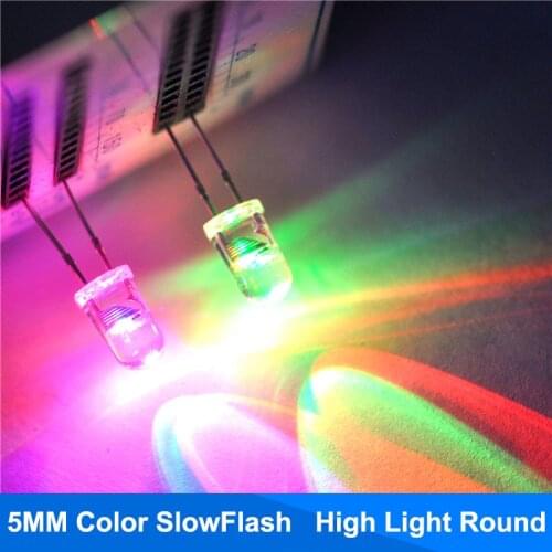 100pcs 5mm RGB Slow Flashing Red Green Blue 7 Colors Changing Multicolor Flicker Water Clear 5 mm Light Emitting Diode LED Lamps