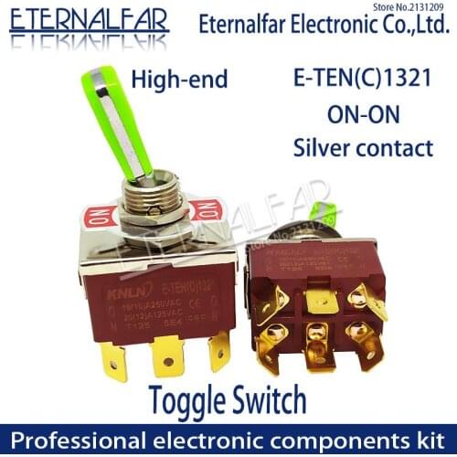 12MM E-TEN1321 High-end Quality Silver Contact DPDT 16A 250V AC ON-ON 6Pin Handle Reset Rocker Toggle Slide Switch Waterproof