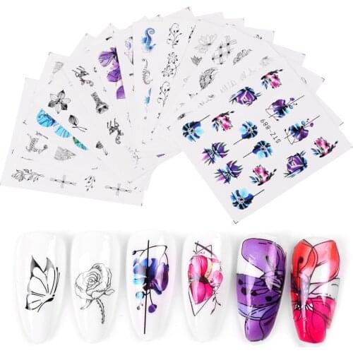 14Pcs/lot Flower Designs Nail Art Stickers Watermark DIY Water Transfer Nail Decals Tips 3D DIY Manicure Tool