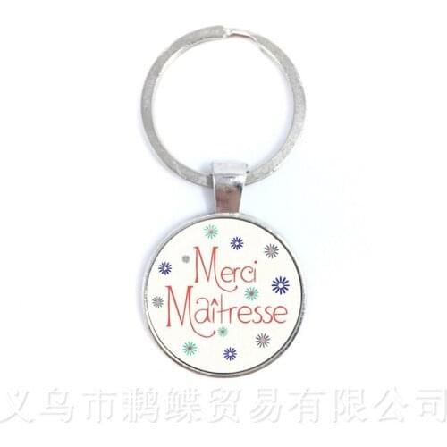 2018 New Merci Maitresse Keychains Fashion Glass Dome Keyring For Men Women Jewelry Teachers' Day Gift