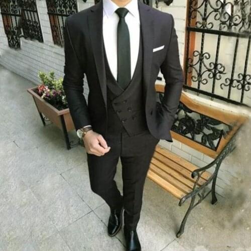 2021 Tailor Made Fashion Gentleman Black Men Suits Slim Fit Groomsmen Tuxedo For Wedding Dinner Party 3 Prc (Jacket+Pants+Vest)