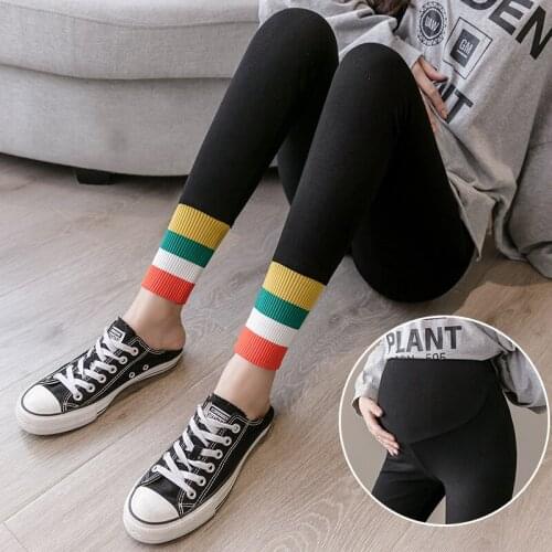 327# Maternity Clothes Cotton Stretch Striped Maternity Leggings Adjustable Elastic Waist Pencil Pants
