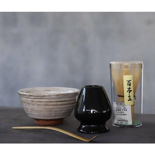 4pcs Set Traditional Ceramic Matcha Bowl with Bamboo Whisk Chasen Keeper Scoop Chawan Completed Tea Ceremony Wares Kit
