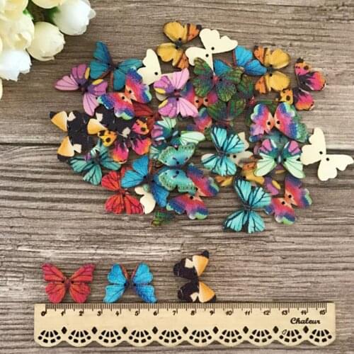 50 Pcs Mixed Butterfly Wooden Button Sewing Scrapbooking Costume DIY Decor Craft