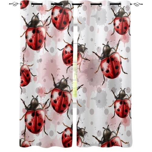 Watercolor Animal Ladybug Curtains For Living Room Bedroom Window Treatment Blinds Finished Drapes Kitchen Curtains