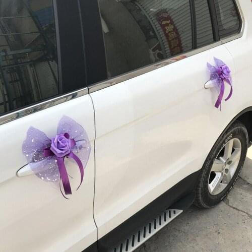 6PCS/SET Beautiful Rose Flower for Wedding Car Knot Door Handles Rearview Mirror Decorations Festival Supplies Wedding Decor