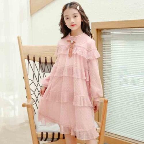 Cultiseed Girls New Cute Sweet Polka Dot Mesh Patchwork Multi Layered Birthday Party Princess Dresses Children Kids Casual Gowns