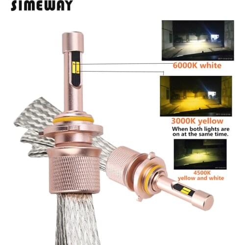 Dual color Auto H11 LED Headlight 90W H1 H4 H7 H8 11000LM Tricolor LED 3000K 4300K 6000K Car fog Lamp 9005 9006 9012 H3 12V BULB