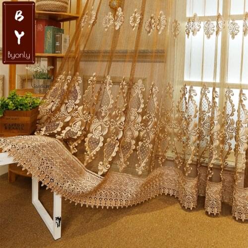 European Luxury High-end Sheer Yarn Tulle Curtains for Bedroom Precision Embroidery Curtain for Living Room Finished Guaze Tulle