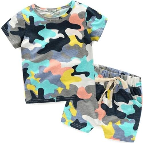 2018 New Summer sport children clothing set boy clothes Camouflage short sleeves t-shirt+shorts 2 pcs girls set for 2-7 boy