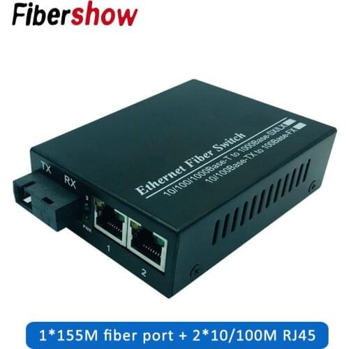 Ethernet Fiber switch 2 RJ45 1 SC Optical Media Converter Single Mode fiber Port 10/100M