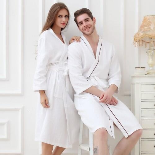 Waffle cotton bathrobe women XL sexy long soft nightgown ladies summer nightdress for girls home hotel spring autumn