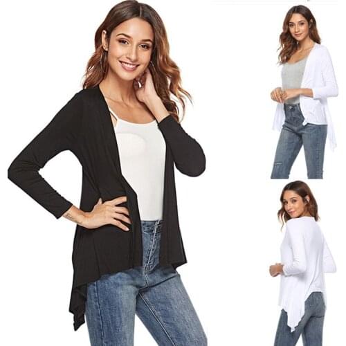 2021 Women Cardigan Jacket Autumn Open Front Solid Irregular Hem Cardigan Casual Fahion Long Sleeve Cardigan Top Plus Size