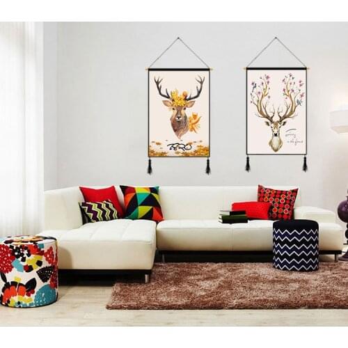 Elk Wall Art Canvas Painting Hanging in Living Room Oil Spray Printed Deer Pictures for Party Decoration Vintage Home Decor