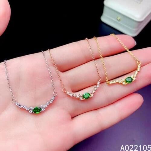 KJJEAXCMY fine jewelry 925 sterling silver inlaid Natural Diopside Womens fresh exquisite gem pendant necklace chain support de