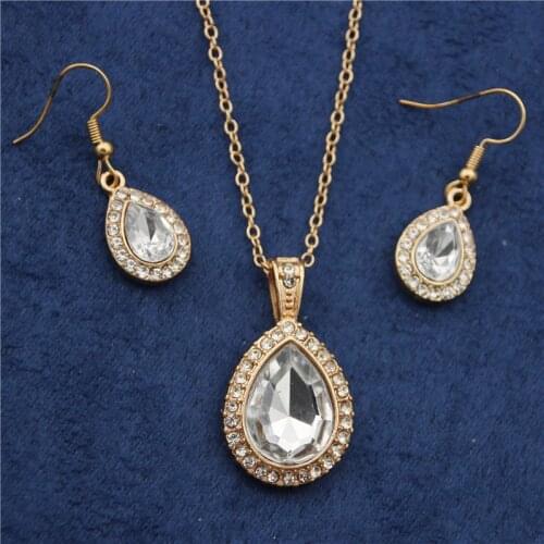 Fashion Bridal Jewelry Sets Blue/Red Crystal Necklaces Earrings Set for Women Wedding Pendants Necklace Sets Wholesale