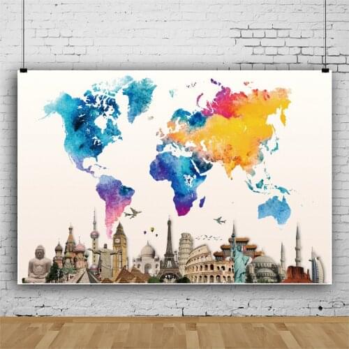 Laeacco World Map Global Tourism Colorful Graffiti Photocall Background Newborn Poster Portrait Customized Photography Backdrops