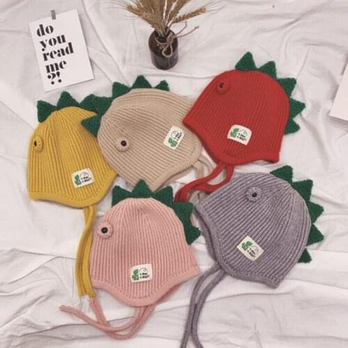 Cute Knitted Beanie Cartoon Dinosaur Casual Kids Crochet Baby Warm Casual New Hat With Ear Flaps
