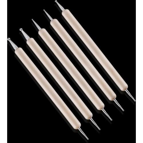 MIUSIE 5 Pcs Wood Marbleizing Dotting Manicure Tools Pen Nail Art Point Drill Dotter Nail Drawing Pen