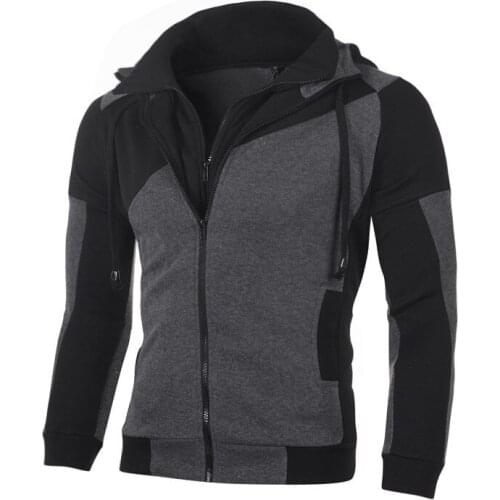 MRMT 2021 Brand Mens Hoodies Sweatshirts Colorblock Double Zipper Hooded Cardigan for Male Slim Hoodie Sweatshirt