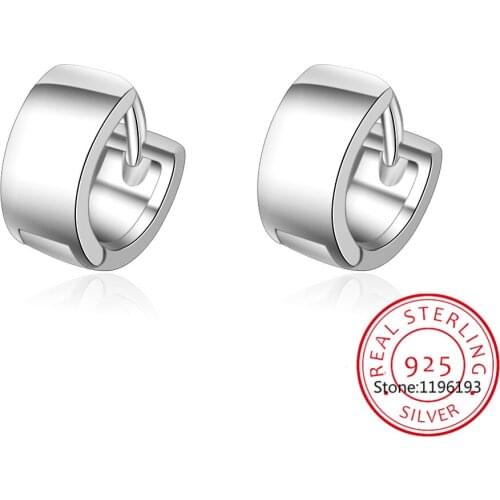 Genuine 925 Sterling Silver Minimalist Hip Hop Men Punk Glossy Round Ear Buckle for Women Fashion Party Jewelry Earrings