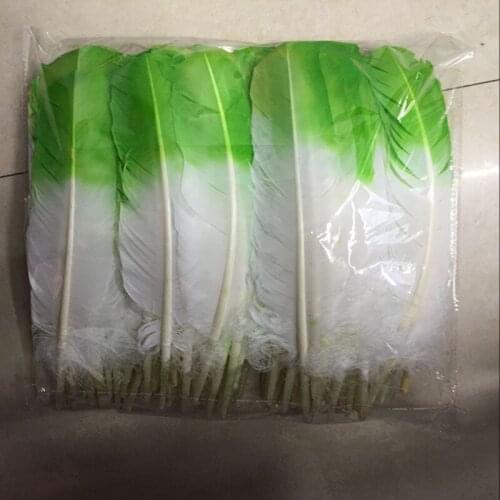 New!50Pcs/lot!10-12inches Dyed Turkey Wing Quill Feathers,Two Tone,Lime Green and White,craft feathers for Showgirl Costume