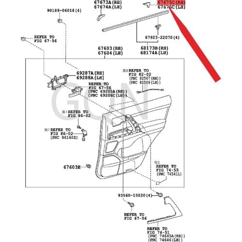Right rear door frame trim strip 2007-Toy ota LAN DCR UIS ER Right rear door window frame rear trim strip Door trim strip