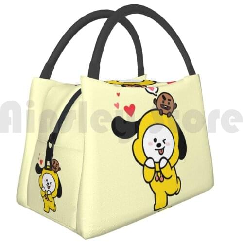 Portable Insulation Bag Bt Cute Lovely Yellow Dog Cartoon He Drew Daily Comfortable K Pop