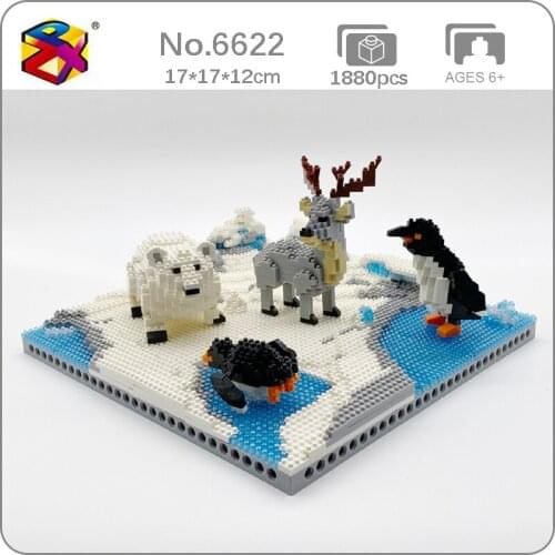 PZX 6622 Animal World Penguin Bird Polar Bear Deer 3D Model DIY Mini Diamond Blocks Bricks Building Toy for Children no Box