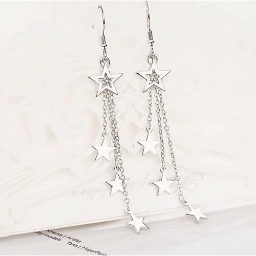 925 Sterling Silver Tassel Star Drop Earring For Women Girls Wedding Party Jewelry 2021 New Long Pendant Brincos Girls