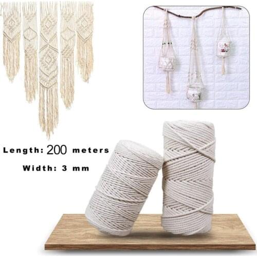 Durable 200m White Cotton Cord Natural Beige Twisted Cord Rope Craft Macrame String DIY Handmade Home Decorative Supply 3mm