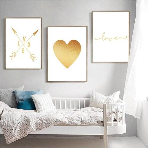 Unframe Nordic Minimalist Cartoon Love Pattern Gold Home Decor Painting Poster Canvas Painting Space Wall Art For Living Room